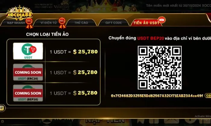 Nạp tiền Xocdia88 Nạp tiền Xocdia88 bằng tiền ảo